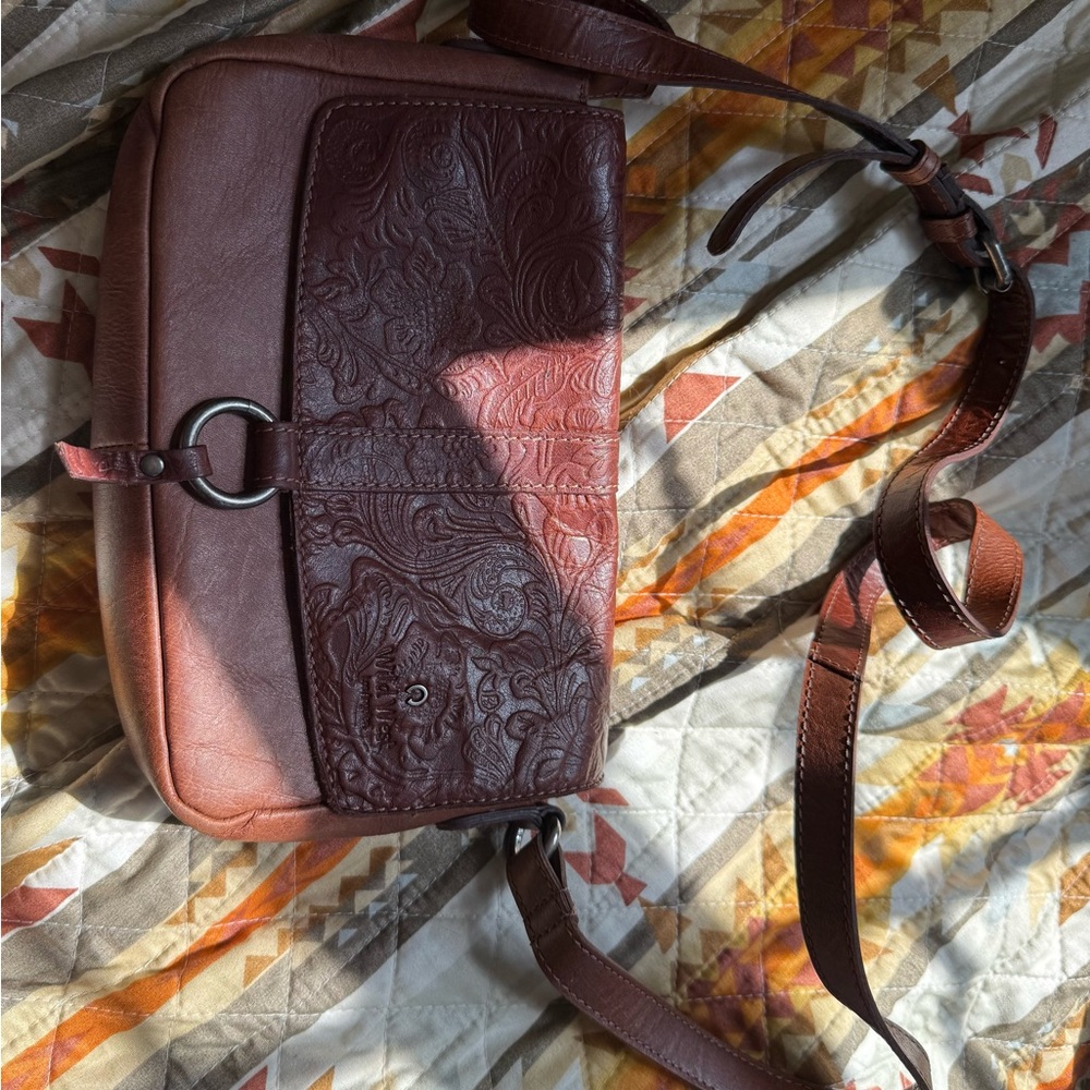 Wild West tooled leather cross body